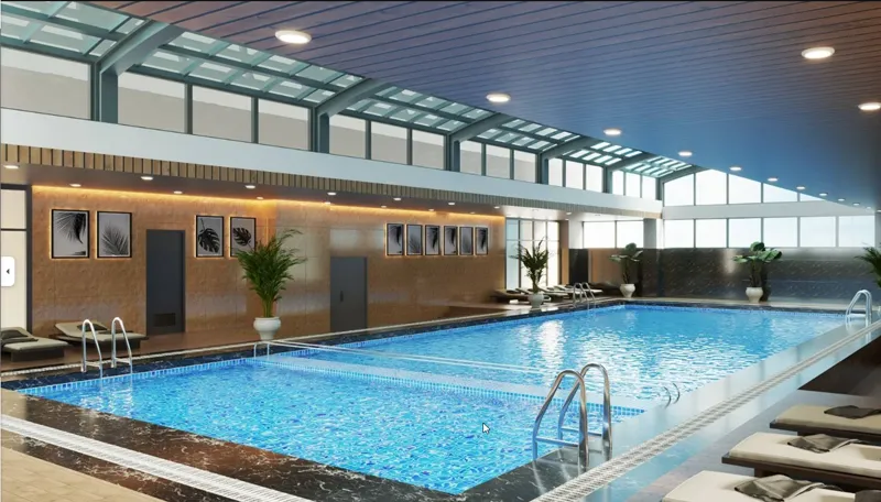 Phòng gym có bể bơi
