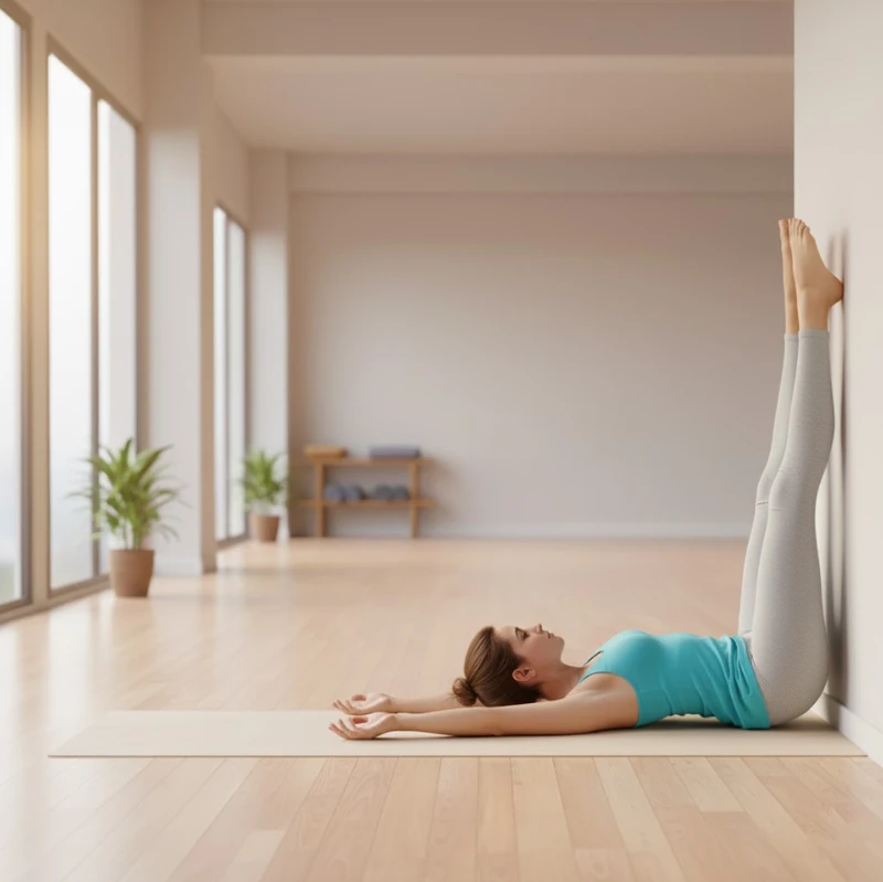 Tư thế gác chân lên tường yoga tăng chiều cao trước khi ngủ